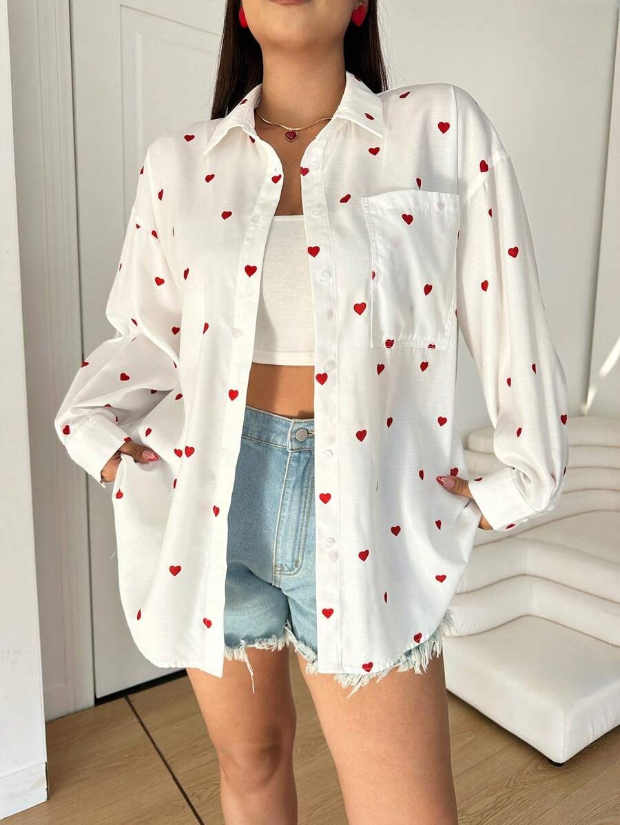 Drune | Lässige Baumwollbluse Mit Gestickten Herzen Für Damen