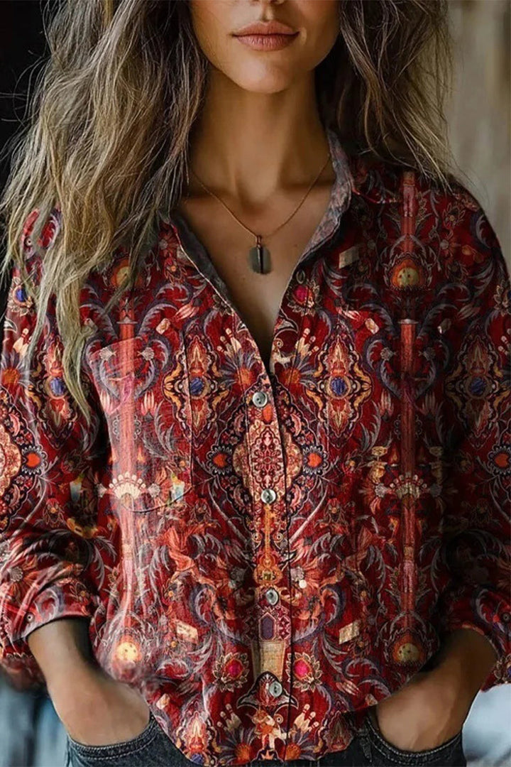 Drune | Lässige Bluse mit Floralem Print und Kontrastierendem Umschlagkragen - 6 Farben