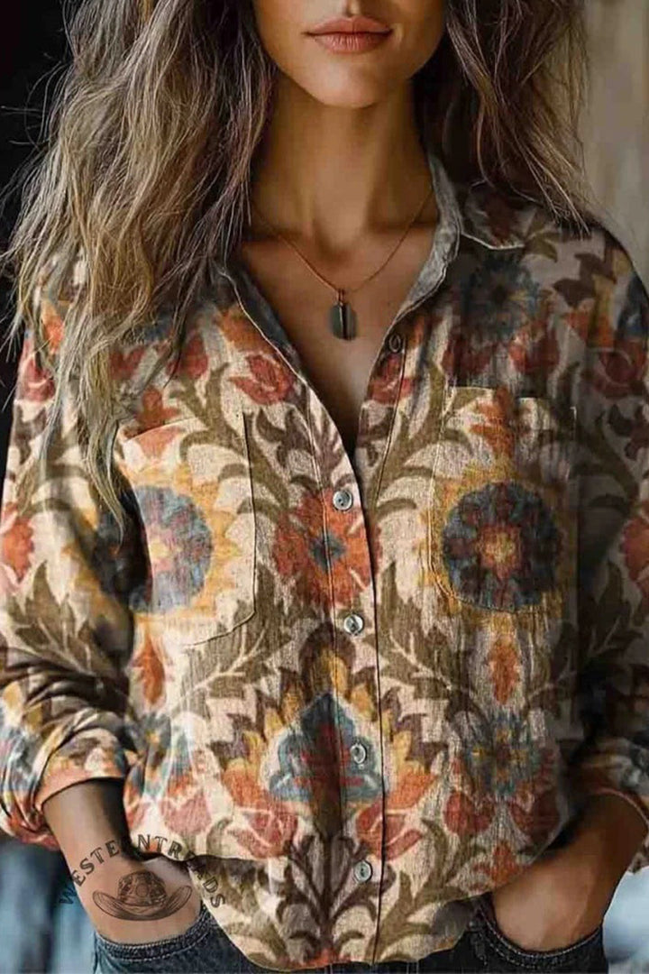 Drune | Lässige Bluse mit Floralem Print und Kontrastierendem Umschlagkragen - 6 Farben