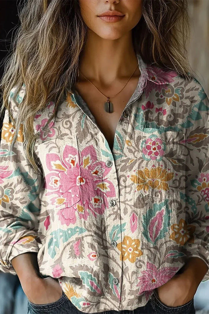 Drune | Lässige Bluse mit Floralem Print und Kontrastierendem Umschlagkragen - 6 Farben