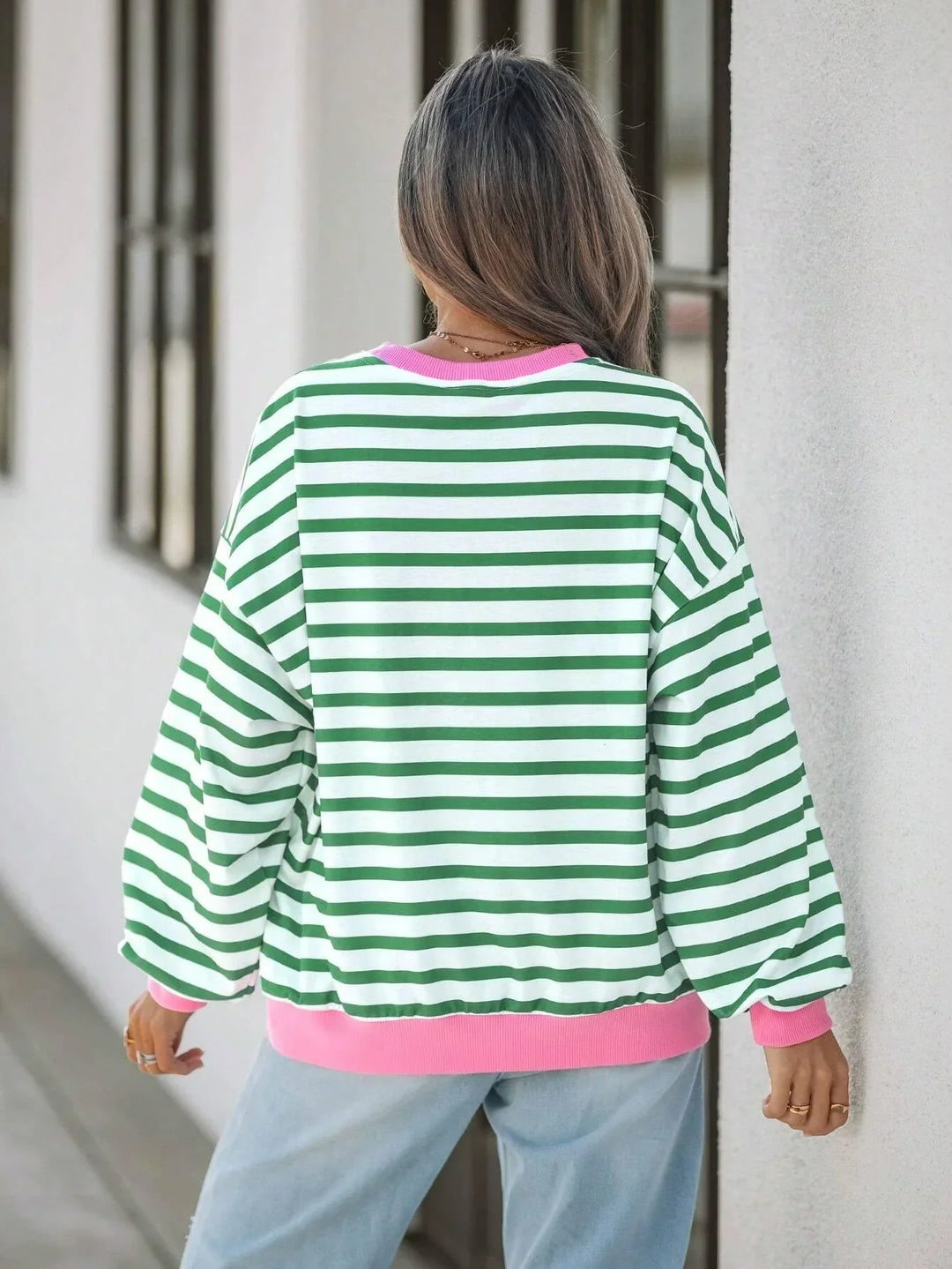 Drune | Gestreiftes Sweatshirt mit Rosa Details für Damen