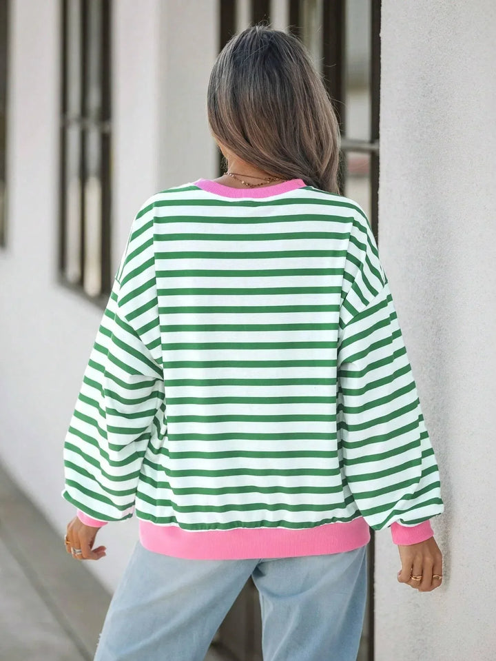 Drune | Gestreiftes Sweatshirt mit Rosa Details für Damen