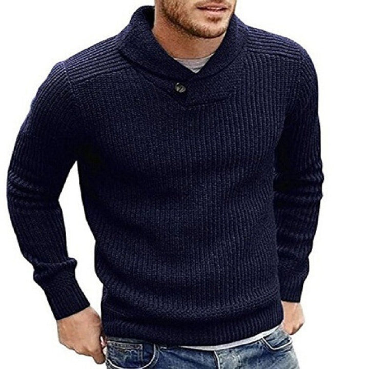 Herren Grobstrick Rollkragenpullover mit Knopfdetails Drune