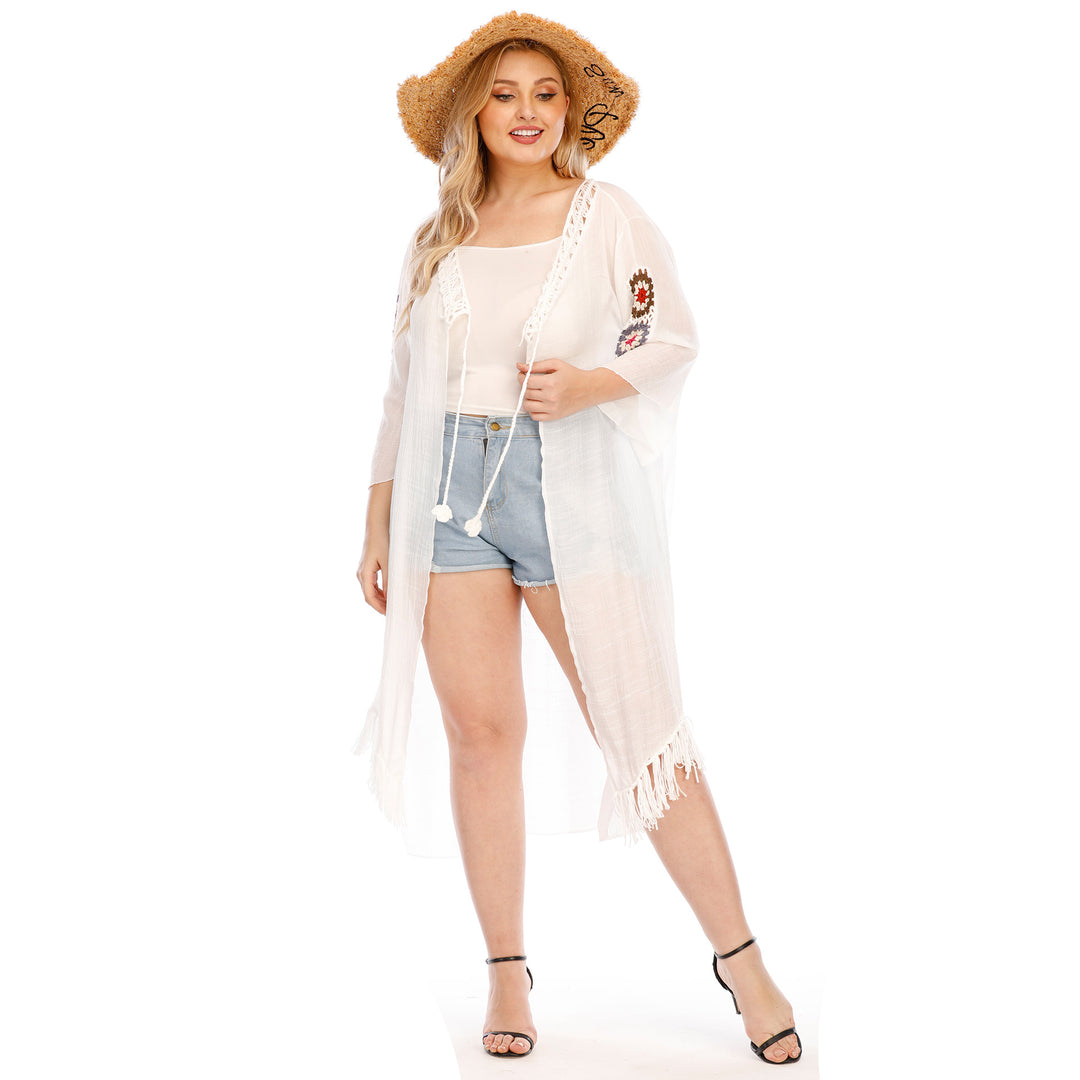 Damen eleganter Häkel-Kaftan mit fransigen Akzenten Drune