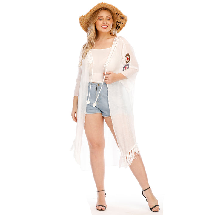 Damen eleganter Häkel-Kaftan mit fransigen Akzenten Drune