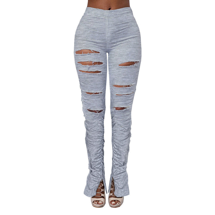 Drune | Hochtaillierte Ripped Stoff Raffung Hose