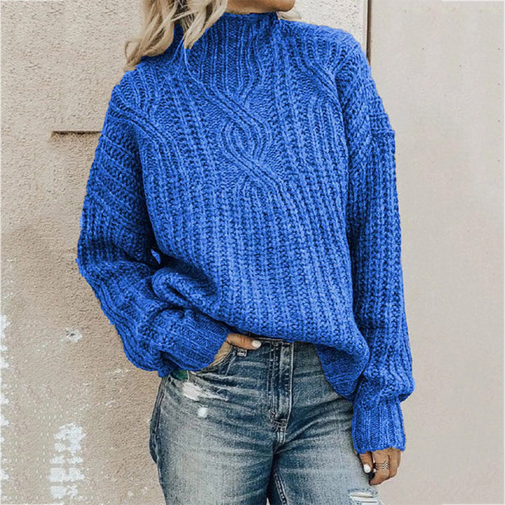 Damen Grober Strickpullover mit hohem Kragen und Zopfmuster Drune