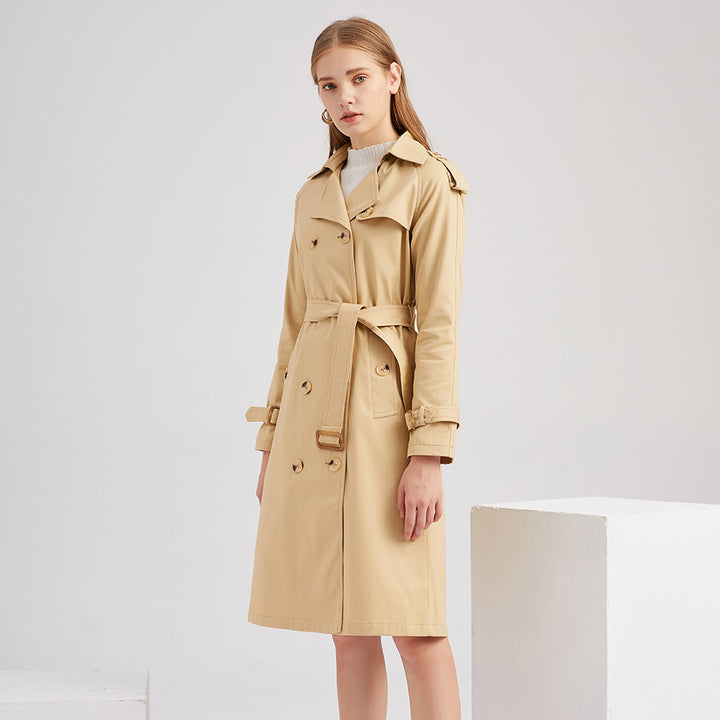 Damen nan Trenchcoat mit doppelreihiger Knopfleiste, Taillengürtel und Schulterklappen Drune