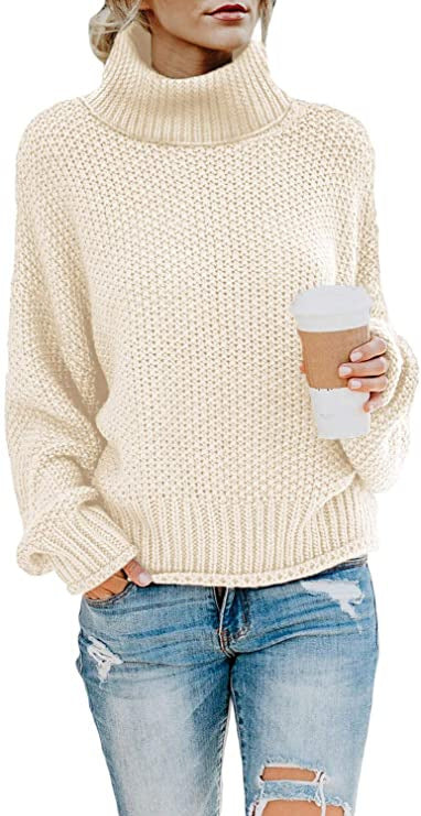 Damen Pullover mit hohem Kragen und strukturierter Webart Drune