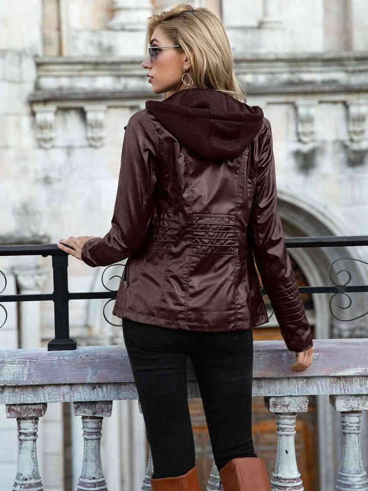 Drune | PU-Jacke mit Kapuze und durchgehendem Reißverschluss