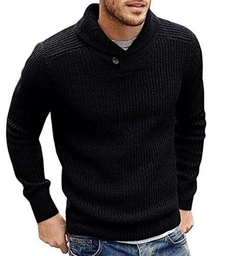 Herren Grobstrick Rollkragenpullover mit Knopfdetails Drune