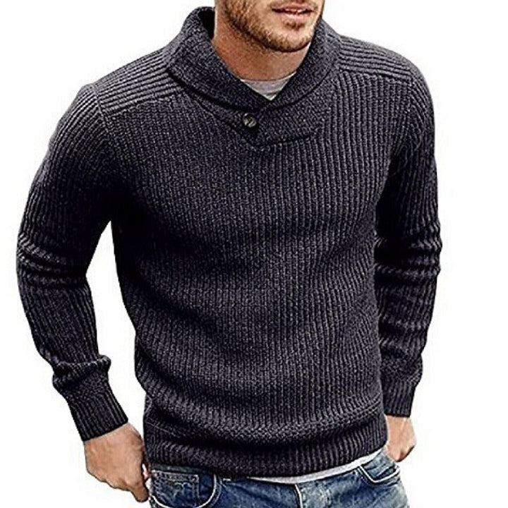 Herren Grobstrick Rollkragenpullover mit Knopfdetails Drune