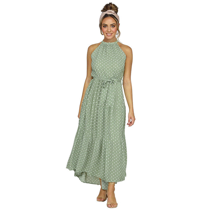 Damen Maxikleid mit Punkten und verstellbarem Bindegürtel Drune