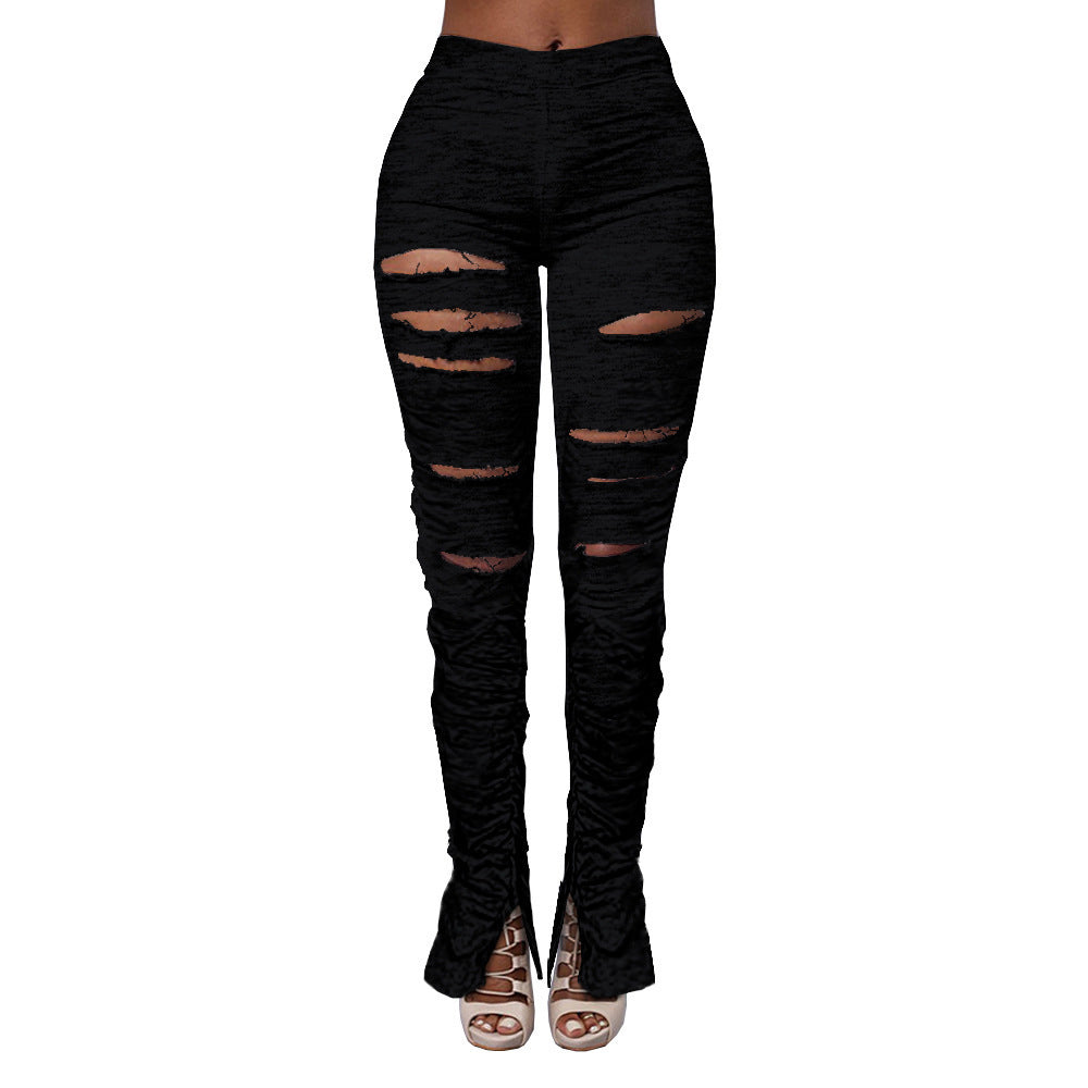 Drune | Hochtaillierte Ripped Stoff Raffung Hose