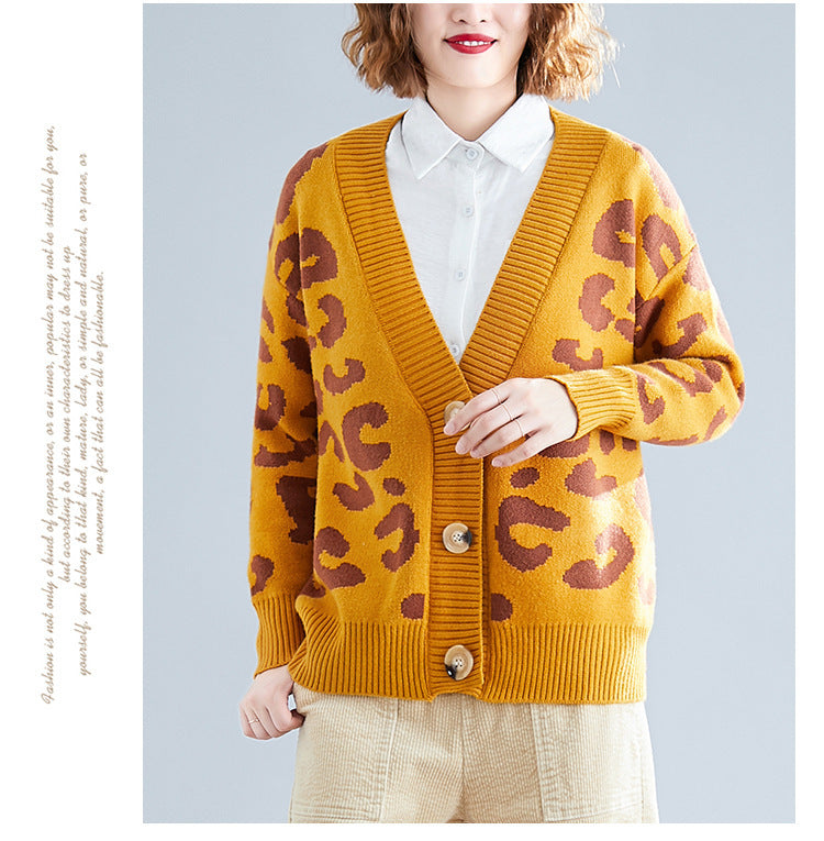 Damen Großer Strickcardigan mit Leopardenmuster und Knopfdetails Drune