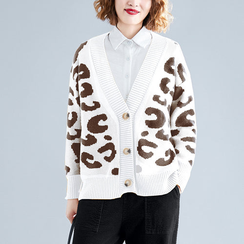 Damen Großer Strickcardigan mit Leopardenmuster und Knopfdetails Drune
