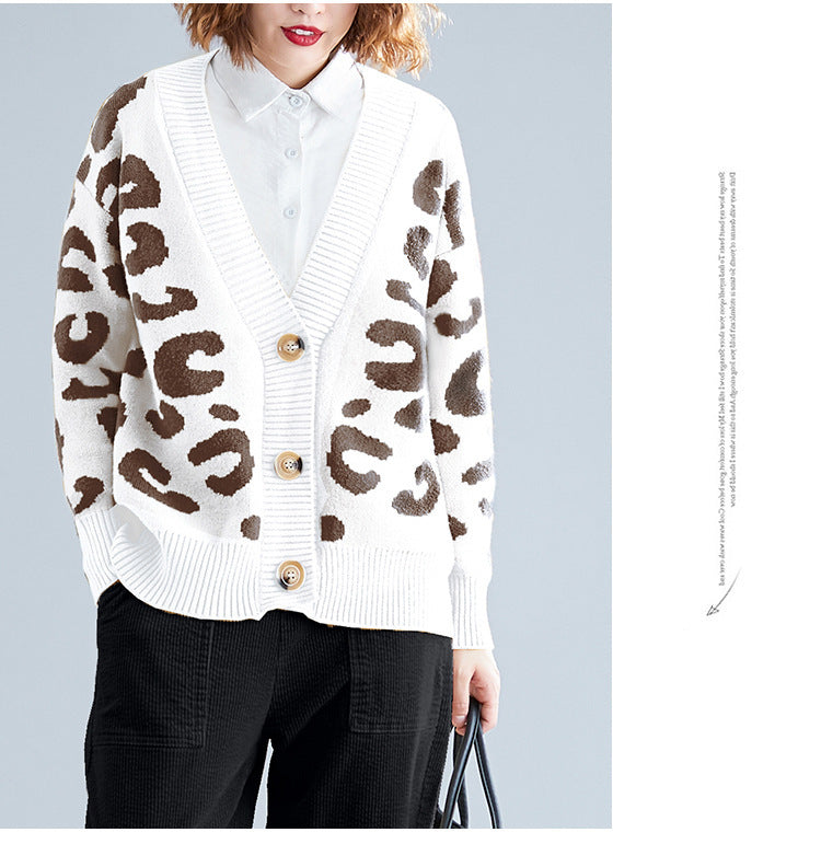 Damen Großer Strickcardigan mit Leopardenmuster und Knopfdetails Drune