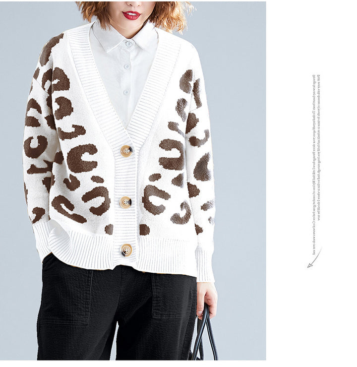 Damen Großer Strickcardigan mit Leopardenmuster und Knopfdetails Drune