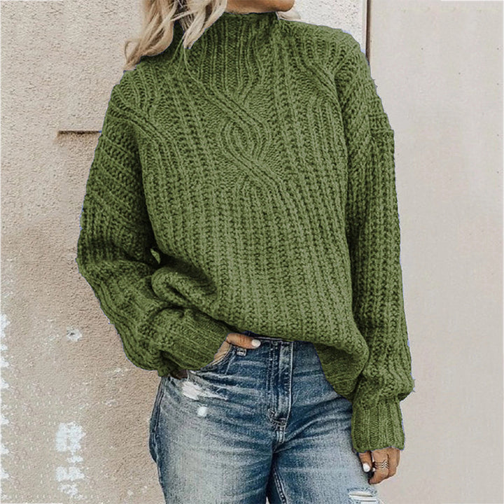 Damen Grober Strickpullover mit hohem Kragen und Zopfmuster Drune