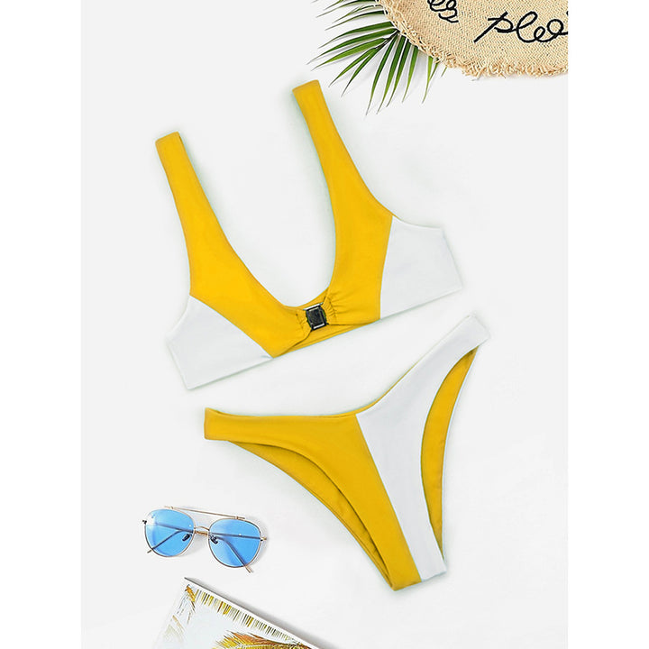 Damen Bikini mit modischem V-Ausschnitt und herausnehmbaren Polstern Drune