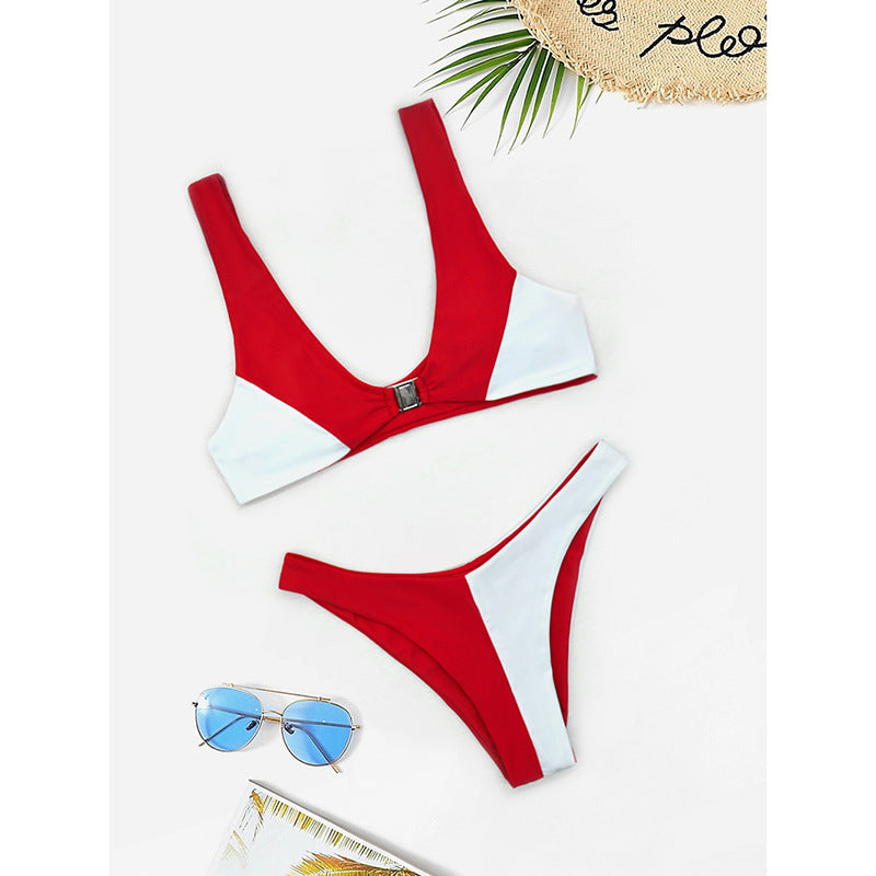 Damen Bikini mit modischem V-Ausschnitt und herausnehmbaren Polstern Drune