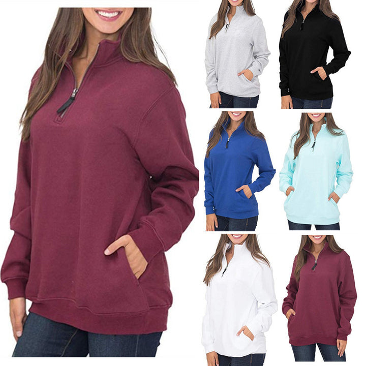 Damen Fleece-Pullover mit Stehkragen und Reißverschluss Drune