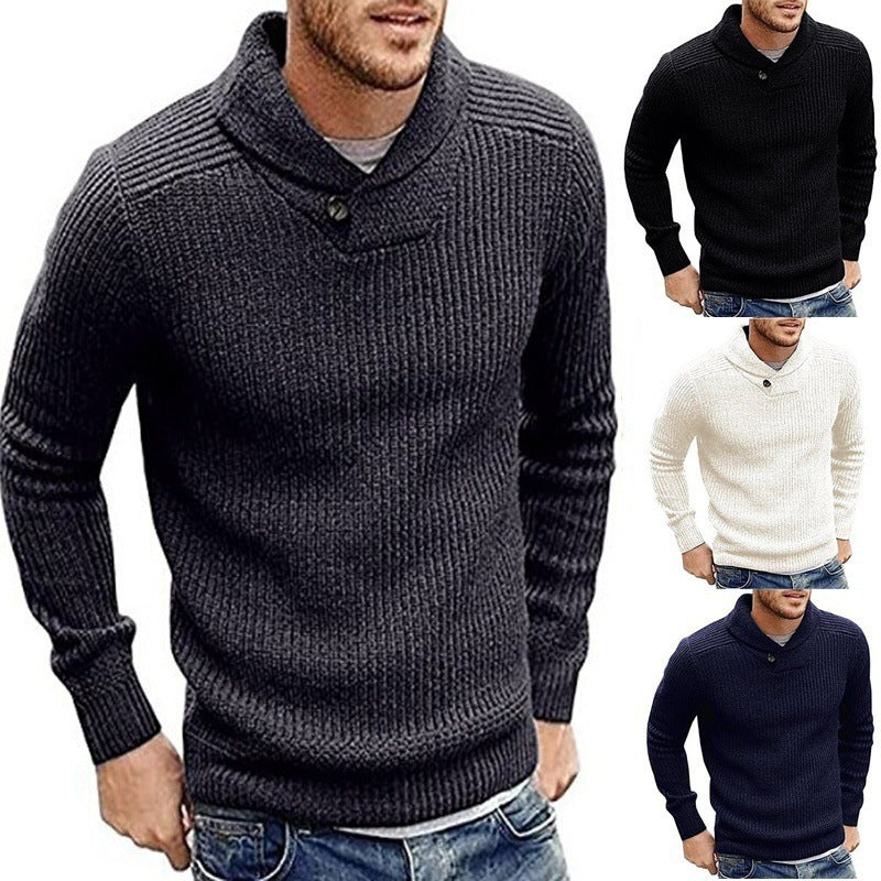 Herren Strickpullover mit Schalkragen und Knopfdetail Drune