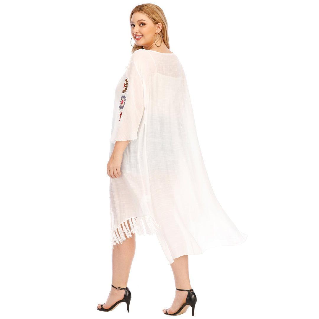 Damen eleganter Häkel-Kaftan mit fransigen Akzenten Drune