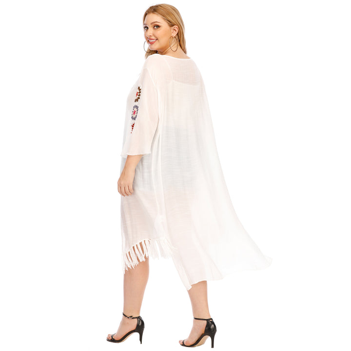 Damen eleganter Häkel-Kaftan mit fransigen Akzenten Drune