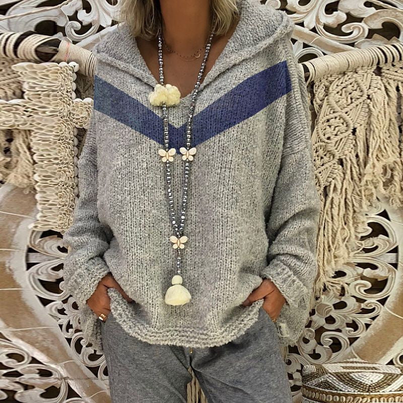 Damen Grobstrick Pullover mit Kapuze und dekorativem Detail Drune