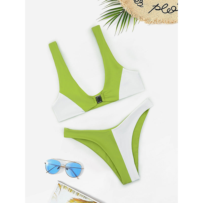 Damen Bikini mit modischem V-Ausschnitt und herausnehmbaren Polstern Drune