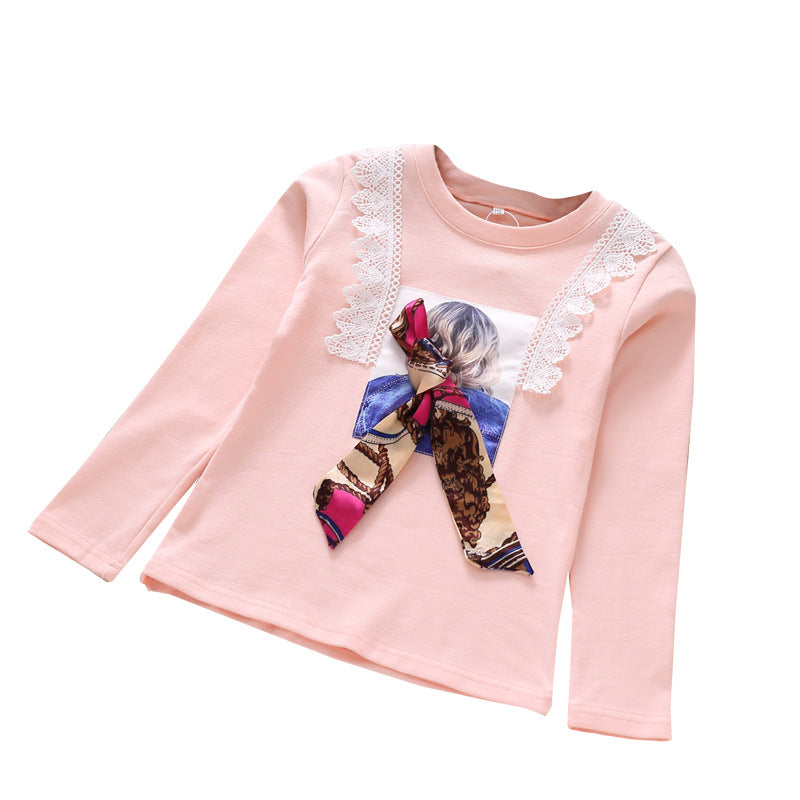 Mädchen Langarmshirt mit verspieltem Spitzenbesatz und modischem Schleifendetail Drune