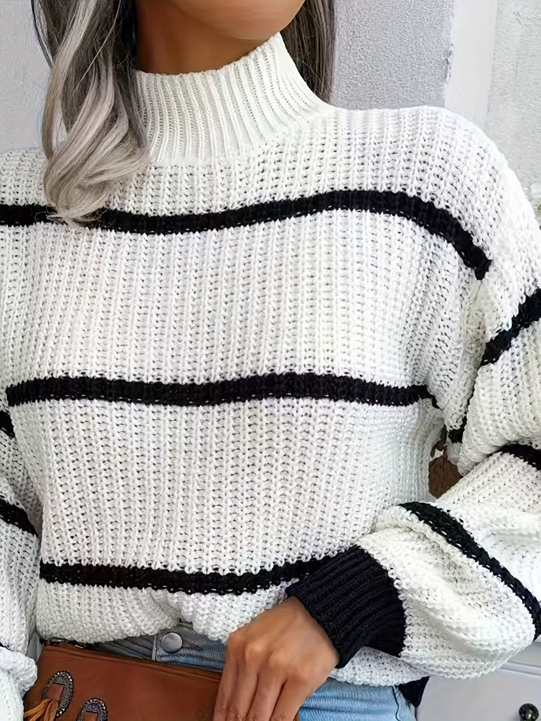 Drune | Gestreifter Woll-Rollkragen-Strickpullover Pullover Damen - Perfekt für den Alltag