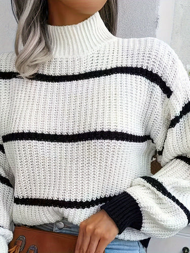 Drune | Gestreifter Woll-Rollkragen-Strickpullover Pullover Damen - Perfekt für den Alltag