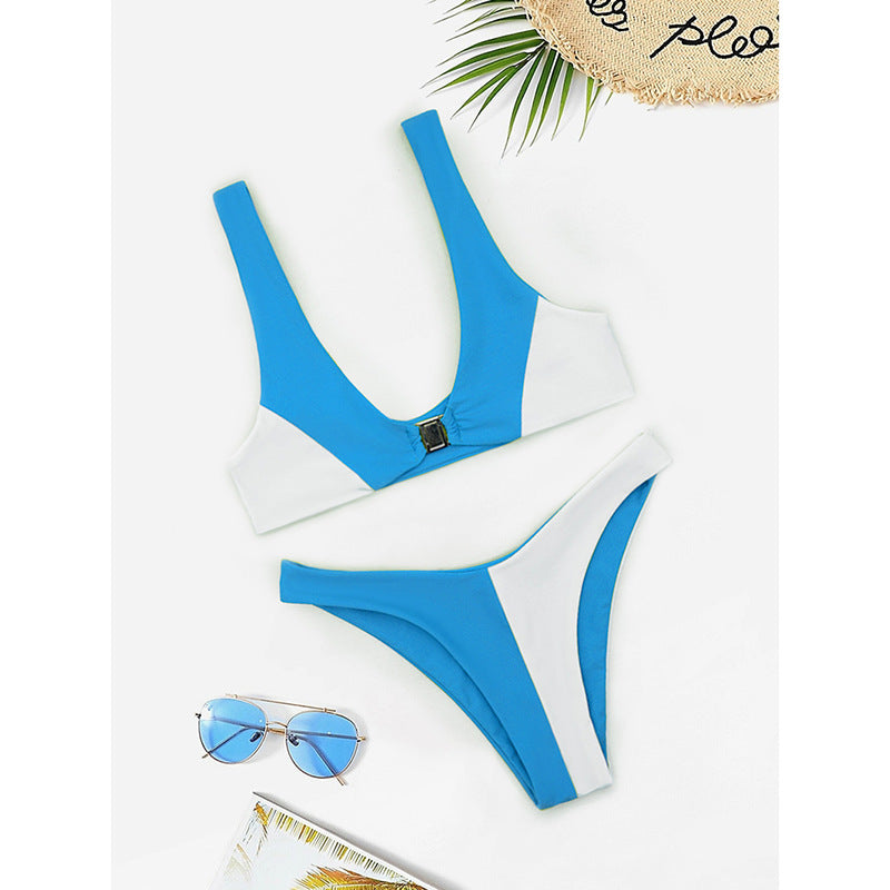 Damen Bikini mit modischem V-Ausschnitt und herausnehmbaren Polstern Drune