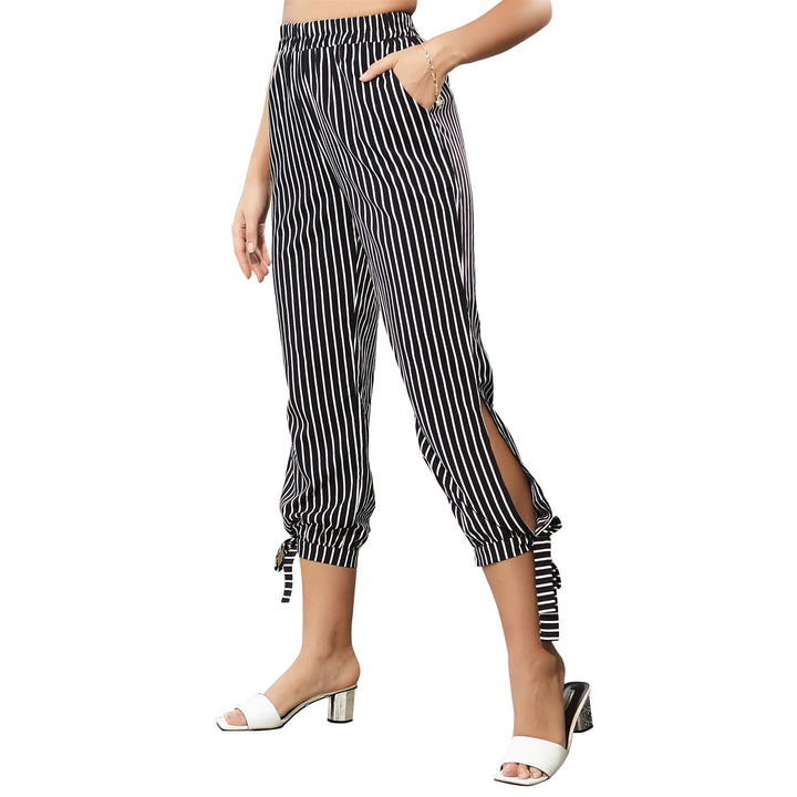 Damen Gestreifte Sommerhose mit praktischen Kordelzügen und elastischem Bund Drune