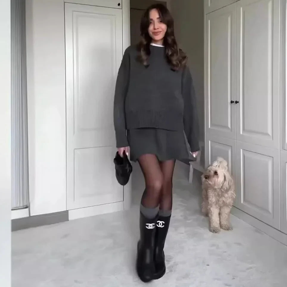 Drune | Strick Zweiteiler - Überdimensional Pullover & Minirock - Herbst Outfit