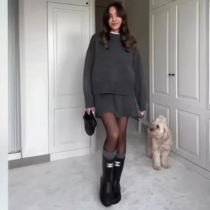 Drune | Strick Zweiteiler - Überdimensional Pullover & Minirock - Herbst Outfit
