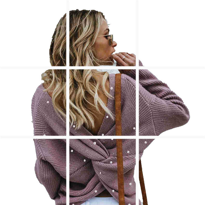 Damen Strickpullover mit Twist-Detail und Perlenbesatz Drune