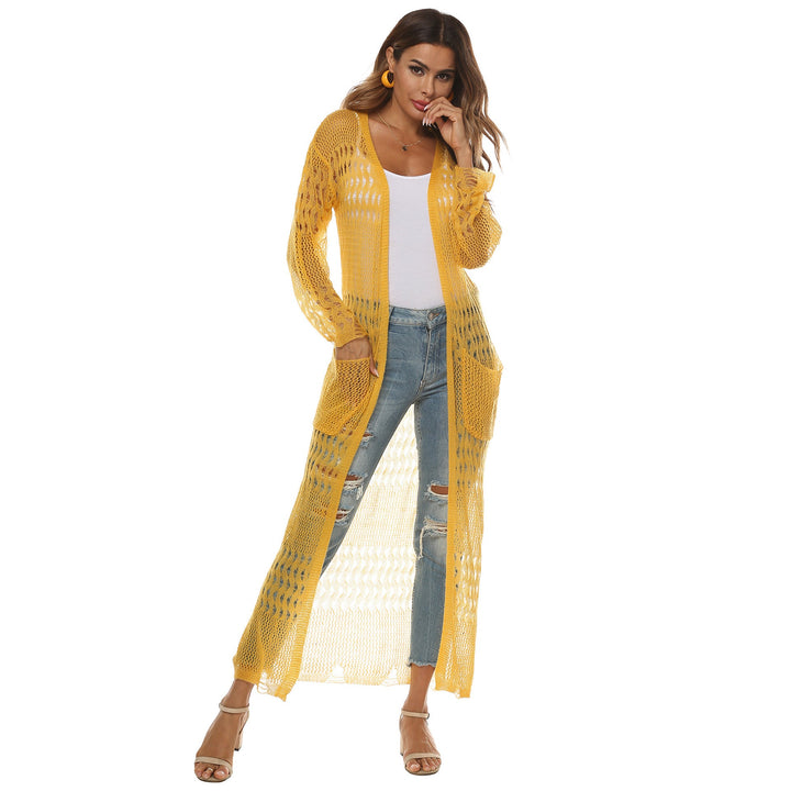 Damen luftiger Strickmantel mit durchbrochenem Design Drune