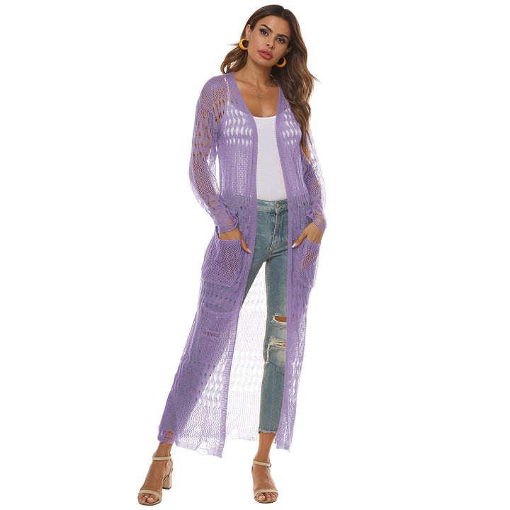 Damen luftiger Strickmantel mit durchbrochenem Design Drune