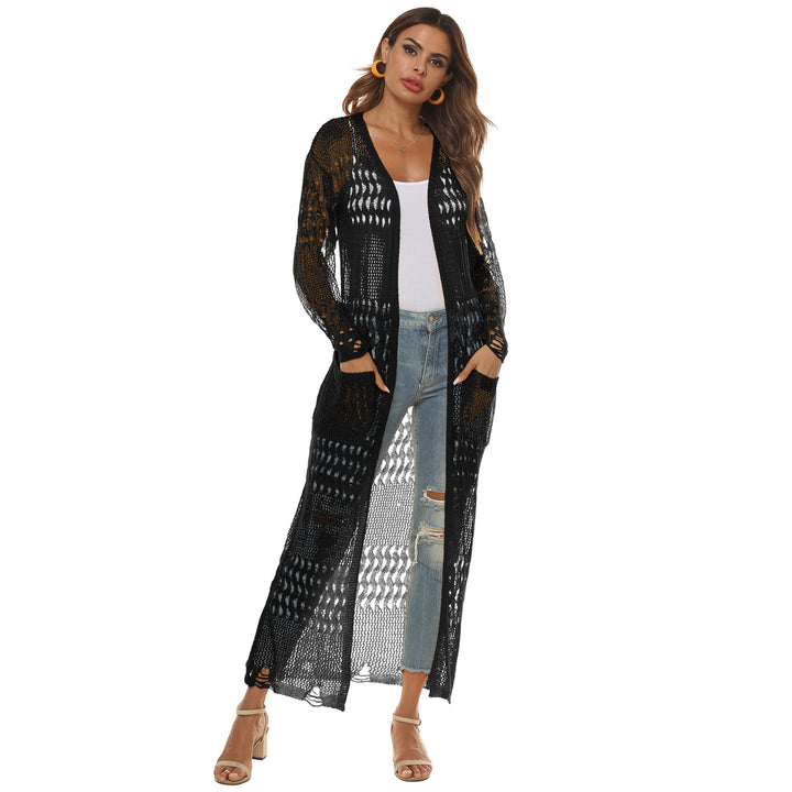Damen luftiger Strickmantel mit durchbrochenem Design Drune