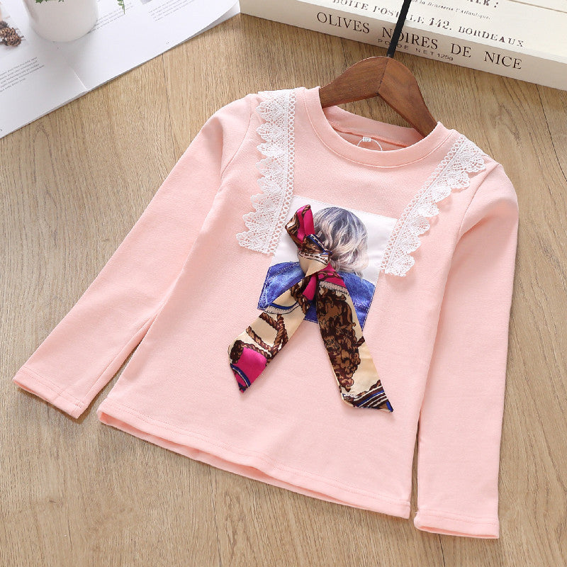 Mädchen Langarmshirt mit verspieltem Spitzenbesatz und modischem Schleifendetail Drune