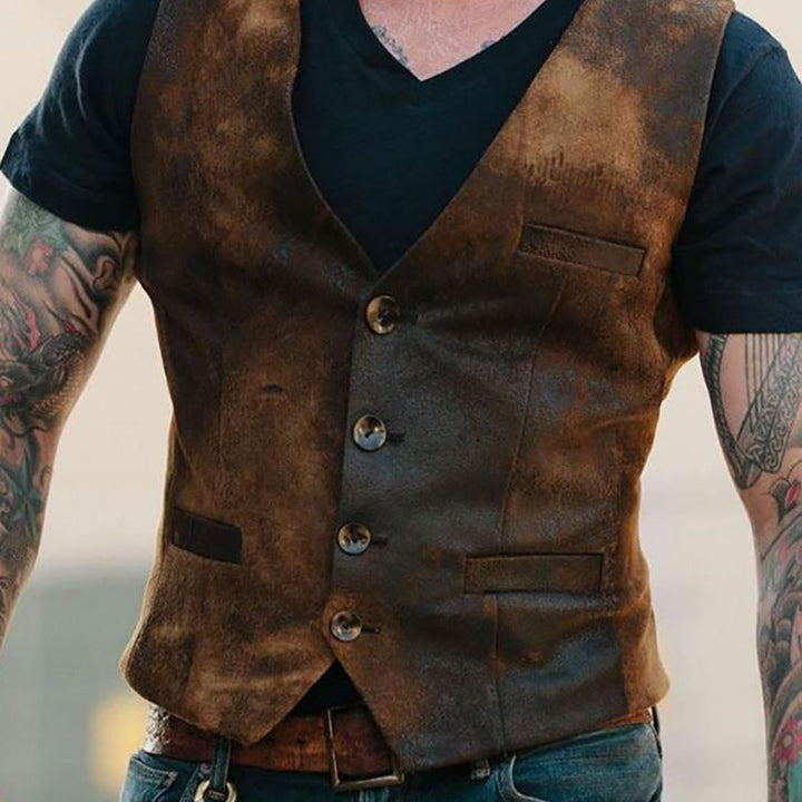 Drune | Slim Fit Abgenutzte Textur Knöpfe Lässiger Schichtstil