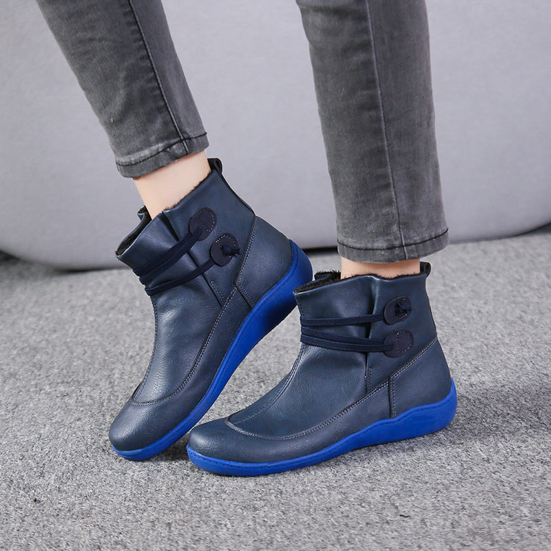 Damen nan gefütterte Stiefelette mit ergonomischer Keilsohle, weichem Innenfutter und dekorativen Schlaufen Drune
