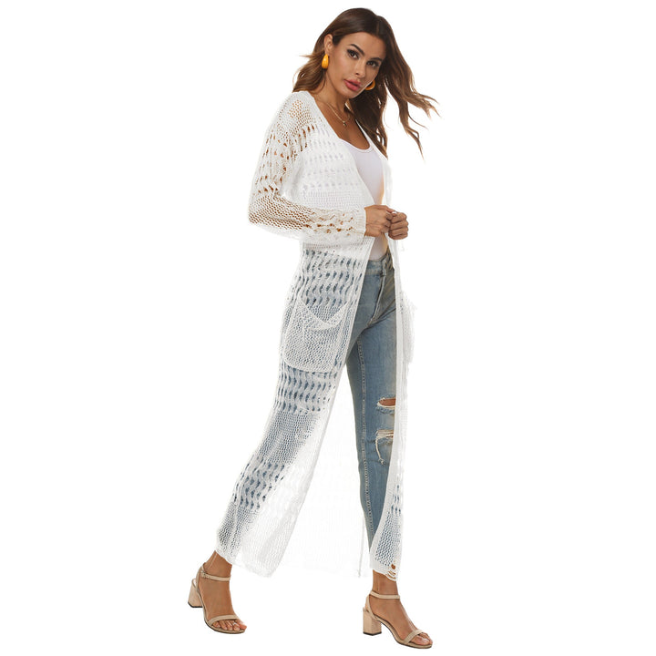 Damen luftiger Strickmantel mit durchbrochenem Design Drune