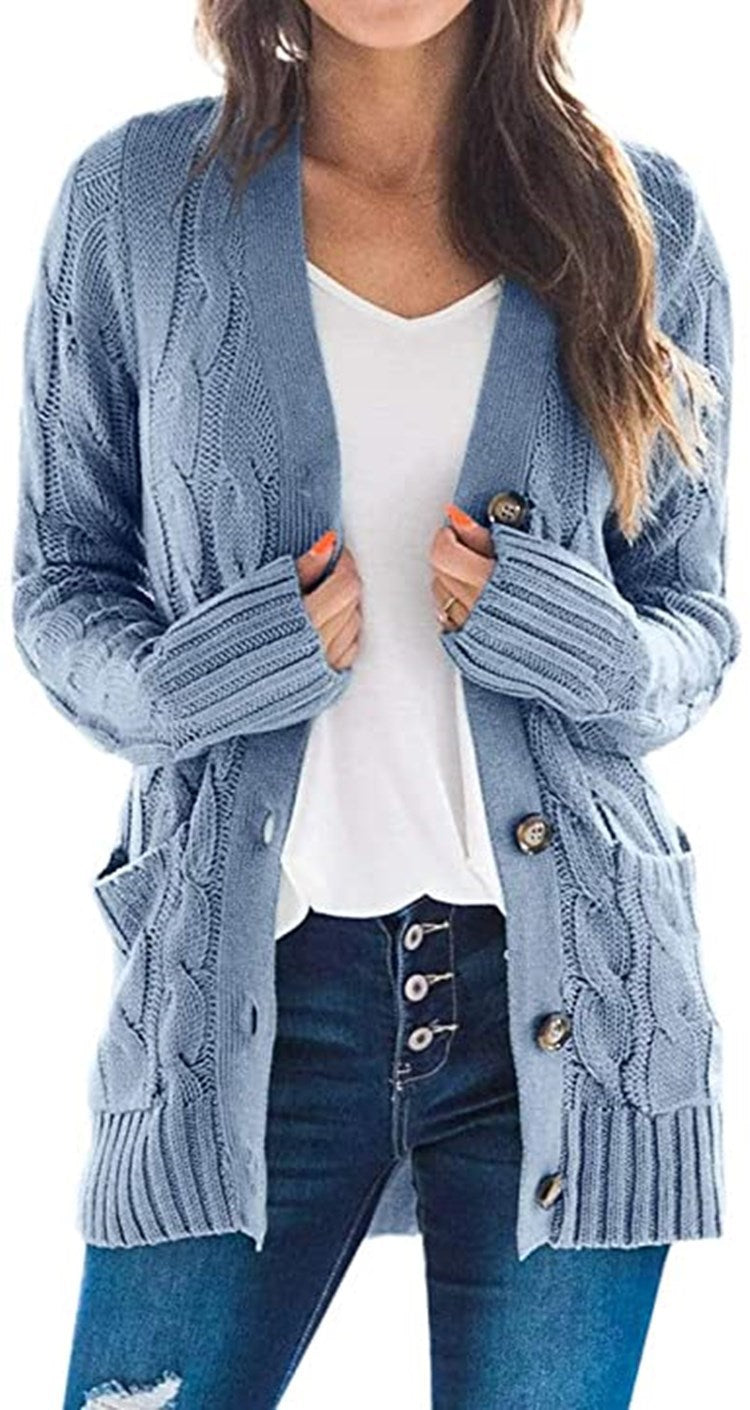 Damen Grobstrickjacke mit großen Knöpfen und praktischen Taschen Drune