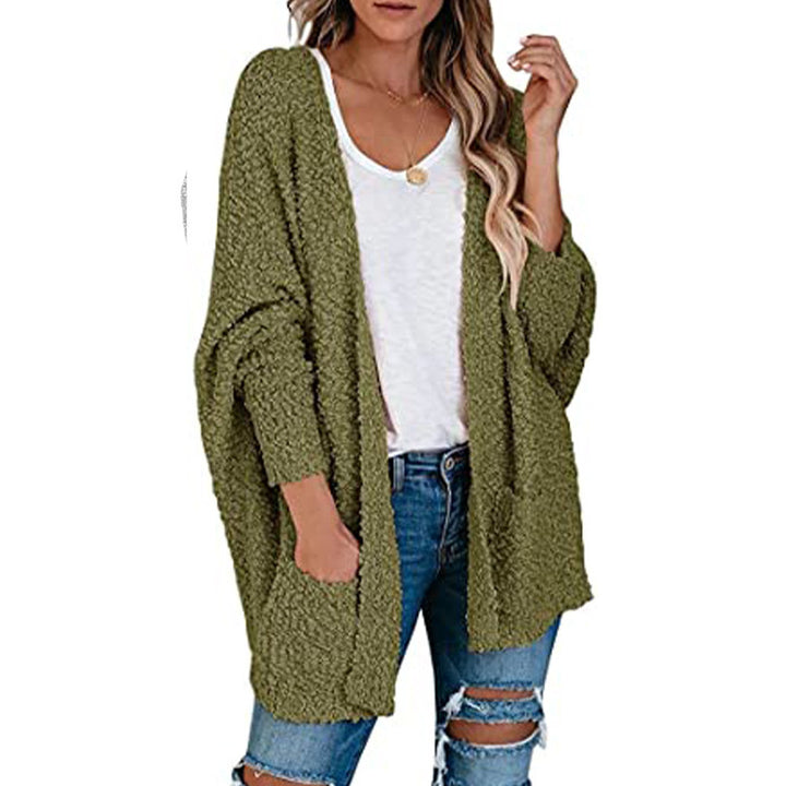 Damen gemütliche Strickjacke mit voluminösen Ärmeln und praktischen Taschen Drune