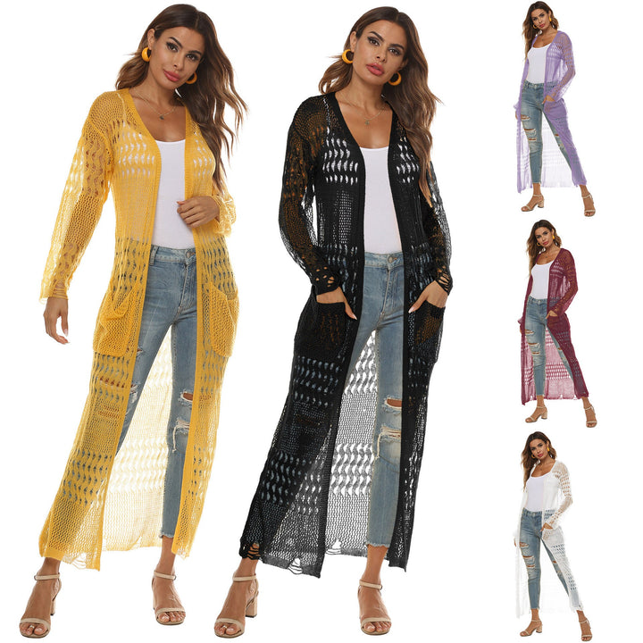 Damen luftiger Strickmantel mit durchbrochenem Design Drune