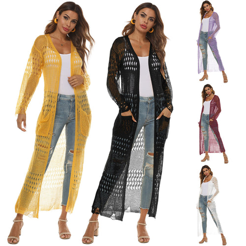 Damen luftiger Strickmantel mit durchbrochenem Design Drune